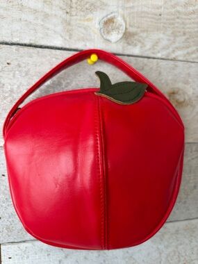 Red Apple-Shaped Women's Handbag - Playful Red Purse faux leather
